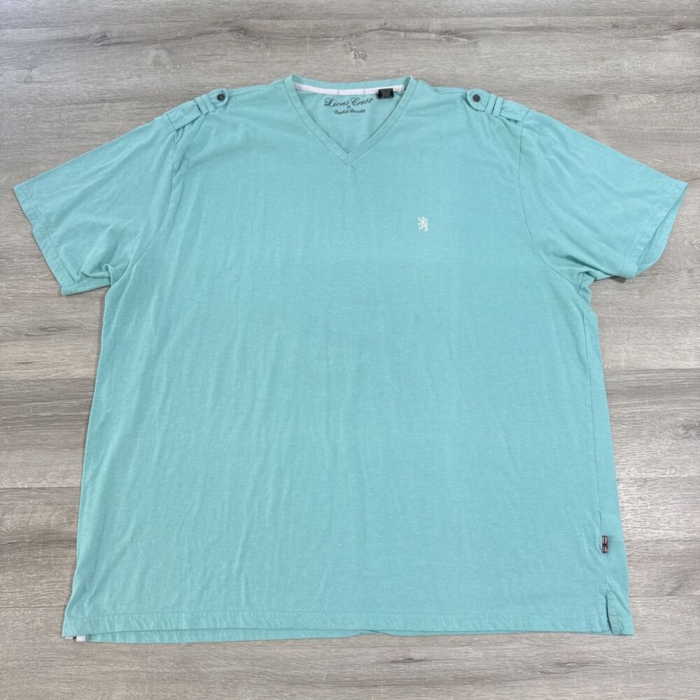 English Laundry Lions Crest Shirt Men’s 4XL Turquoise V Neck Logo Casual Tee